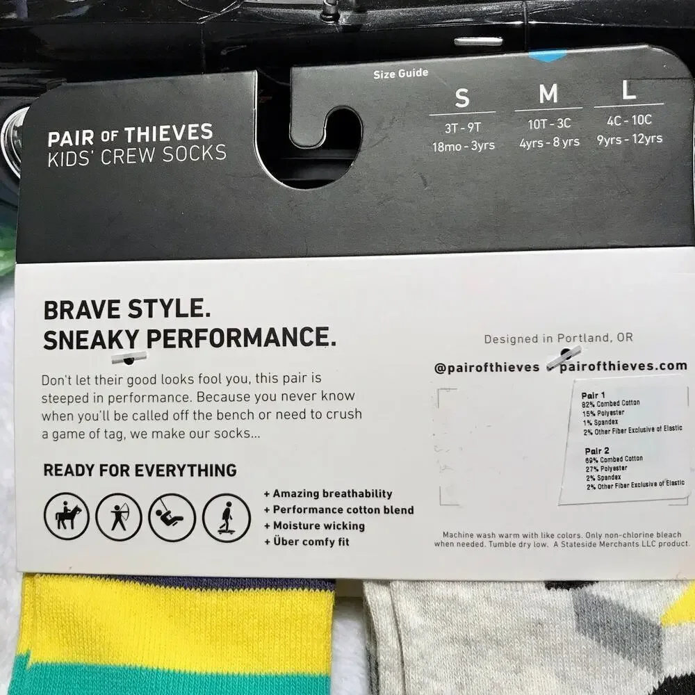 Pair of Thieves NWT 2 Pairs Crew Socks Kids M (4-8 years)